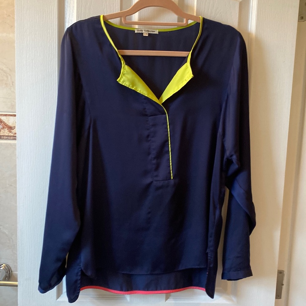 Navy satin pajama style top